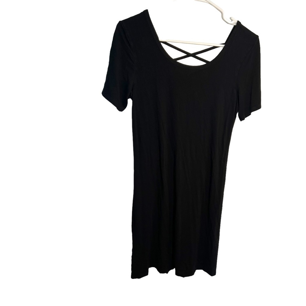 Olivia Rae Women's Size Small Swing Dress Black Scoop Neck Cross Back Stretch